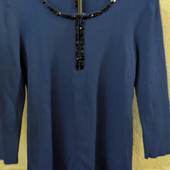 Large Cable & Gauge Blue Blouse with Black Accents - Picture 1 of 4